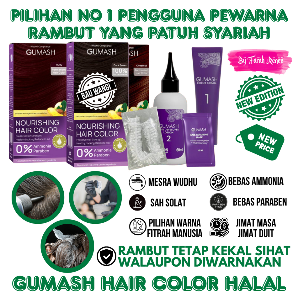 Gumash Hair Dye Colour Pewarna Rambut Patuh Syariah Sah Solat Inai ...