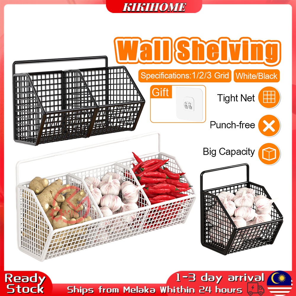 1/2/3 Grids Wall Mounted Storage Rack Onion Ginger Seasoning Storager ...