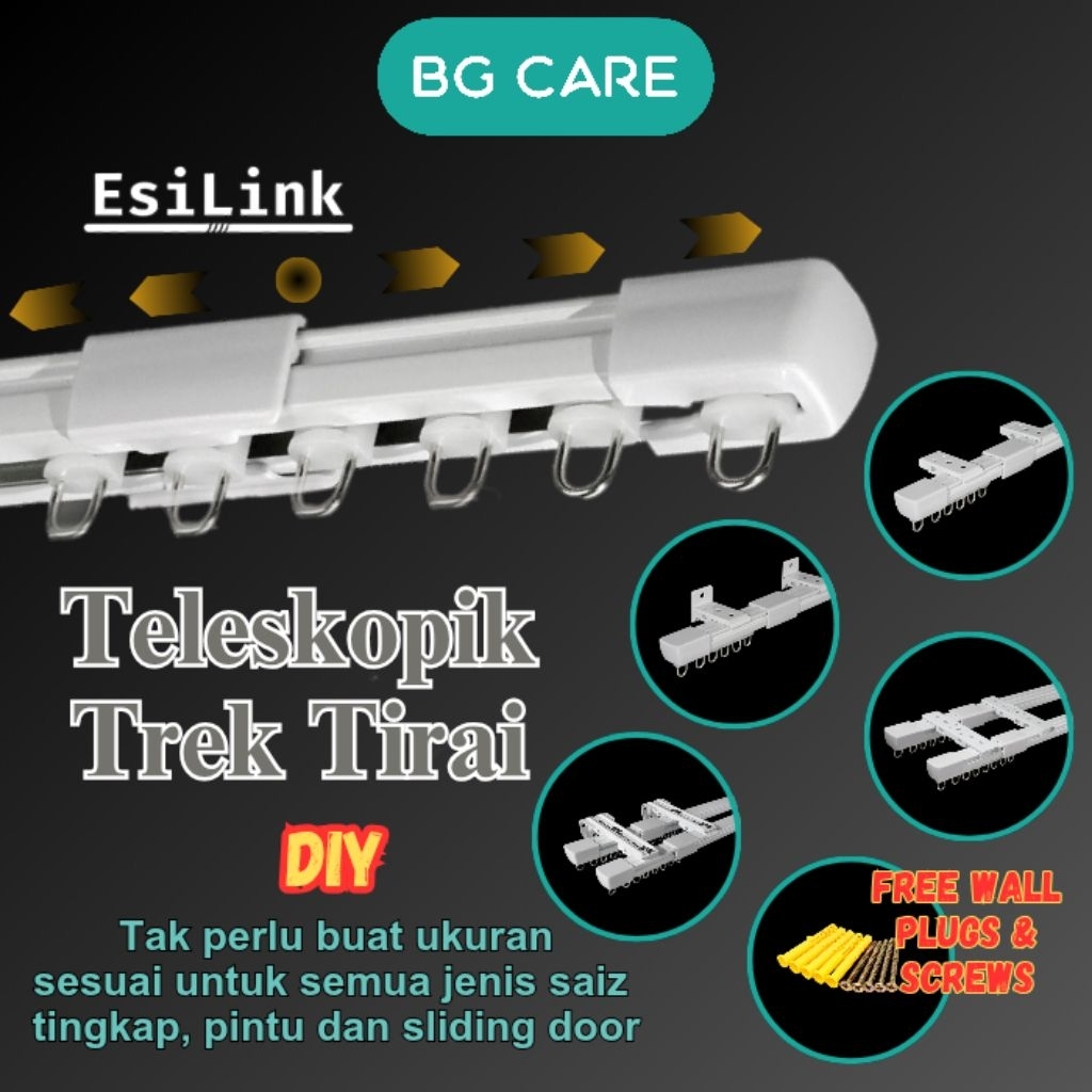 EsiLink Teleskopik Trek Rel Langsir Tirai Teleskopic Curtain Rail ...