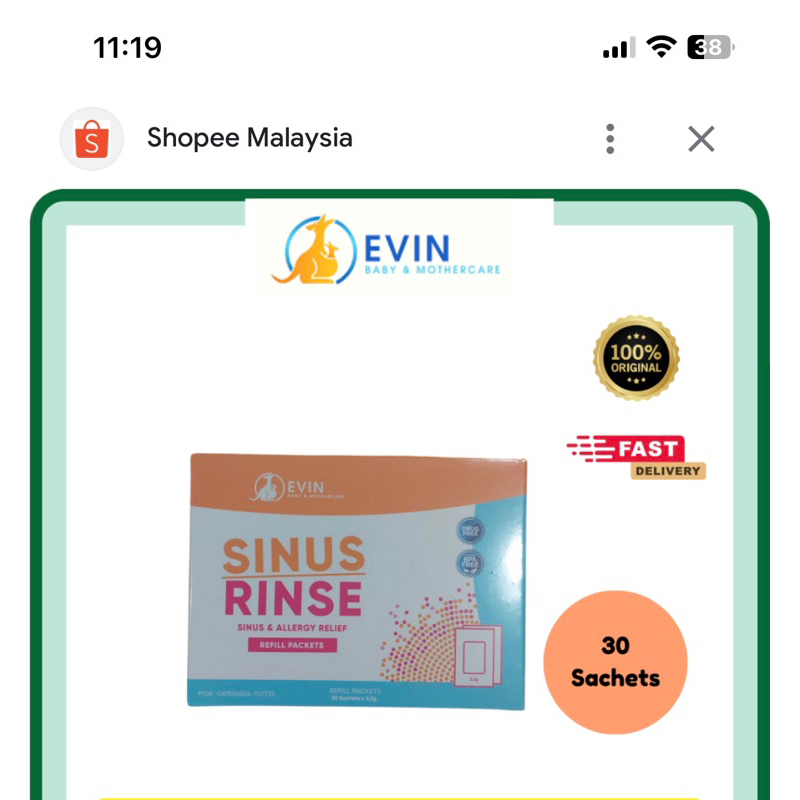 Evin sinus rinse refill packets(30s) | Shopee Malaysia