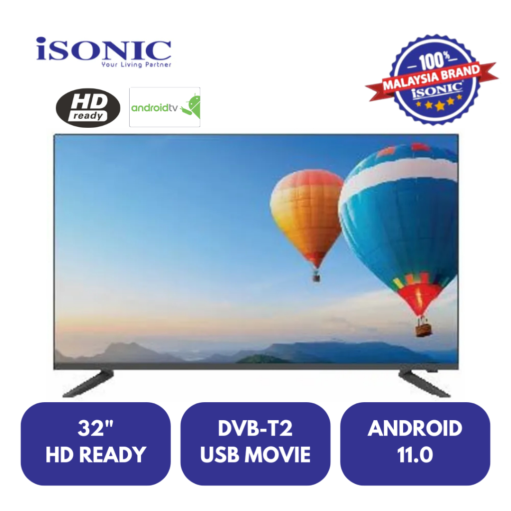 ISONIC 32" FRAMELESS ANDROID SMART LED TV, YOUTUBE, NETFLIX, USB MOVIE