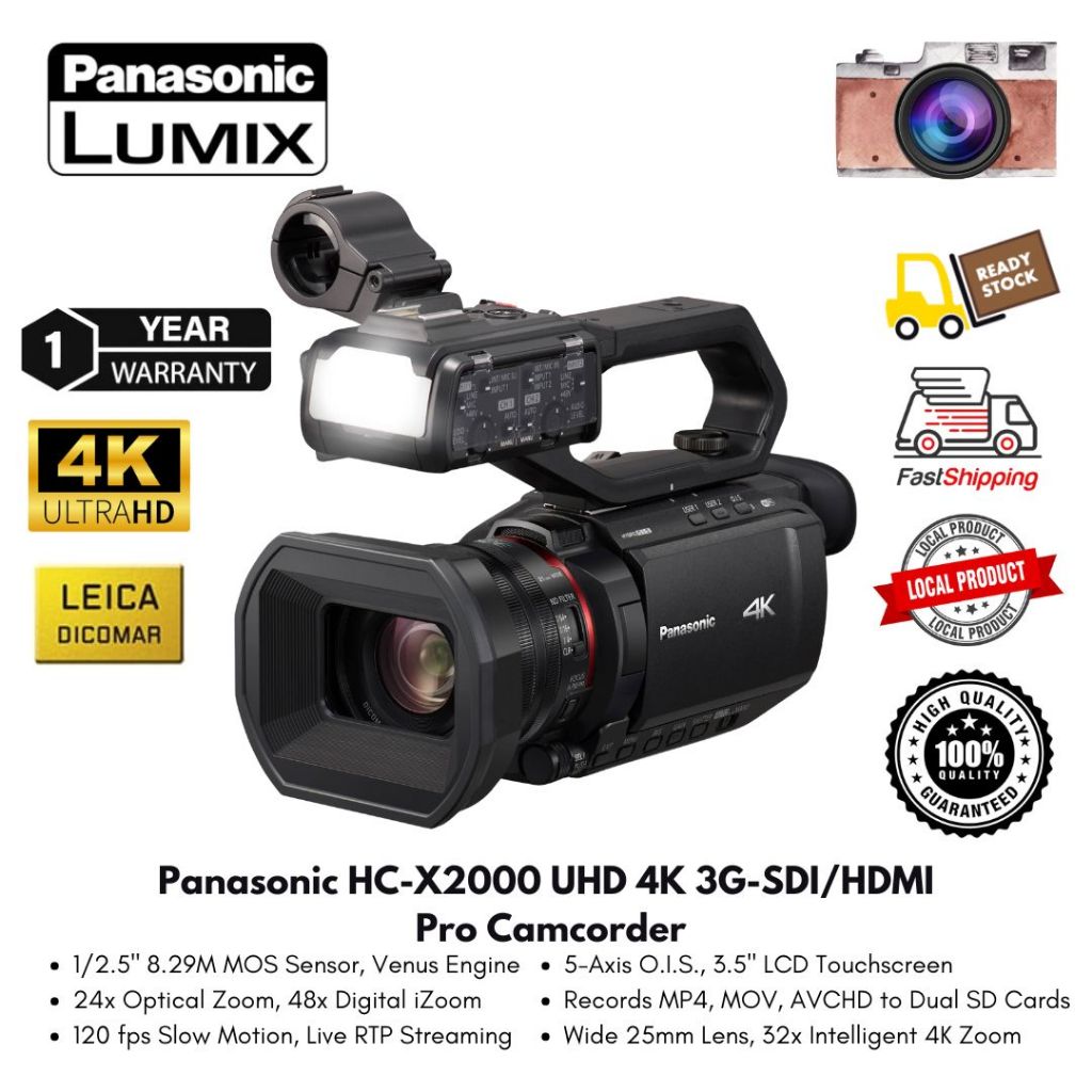 Panasonic HC-X2000 UHD 4K 3G-SDI/HDMI Pro Camcorder with 24x Zoom Leica ...