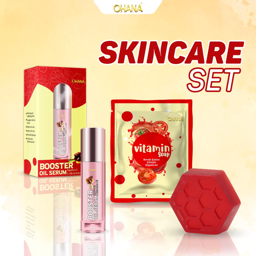 OHANA Skincare Set Booster Oil Serum (10ml) + Vitamin Soap For Dry Skin