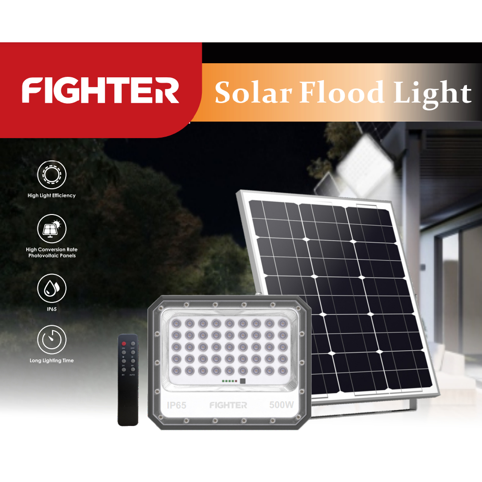FIGHTER IP65 6500K LED SOLAR FLOODLIGHT C/W REMOTE CONTROL [100W/300 ...