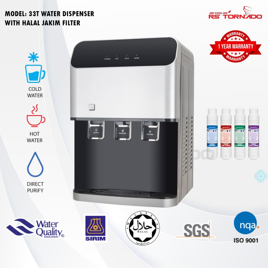 RS Mild Alkaline Water Dispenser Hot Normal Cold YL883TB With 4 JAKIM