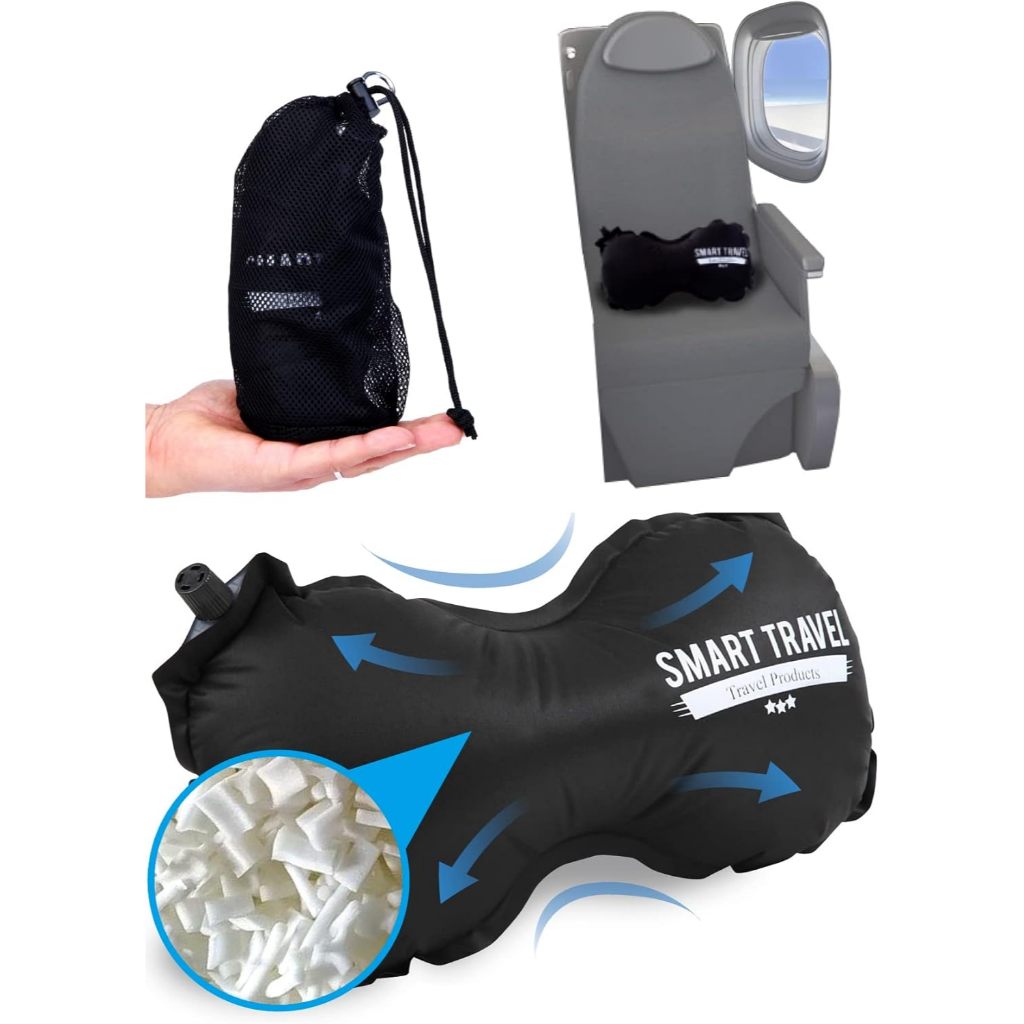 Inflatable Lumbar Travel Pillow for Airplane Back Support for Chair and