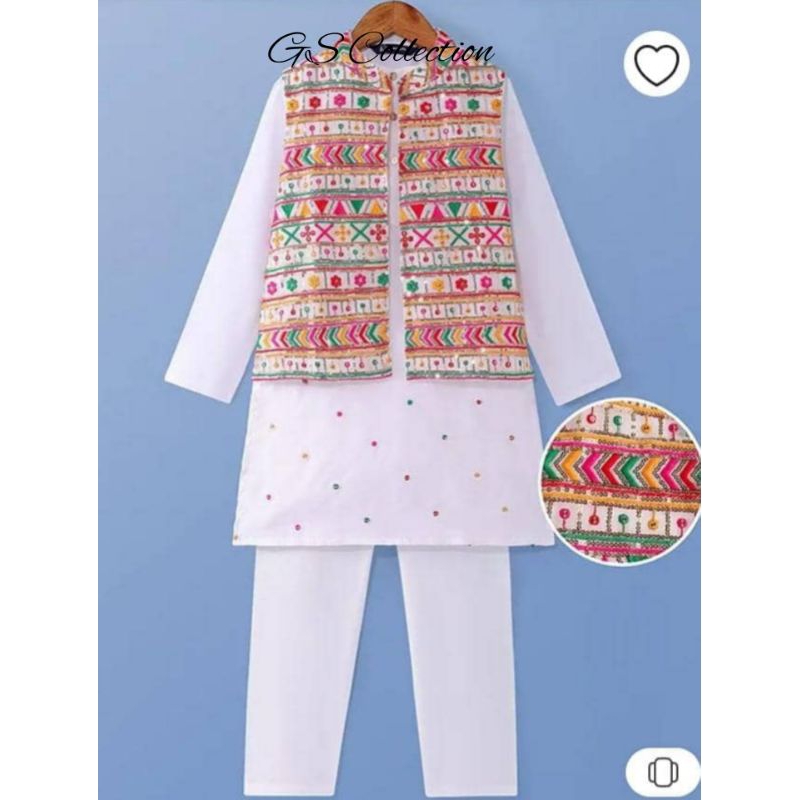 Babyhug Woven Full Sleeves Kurta Pajama Set With Floral Embroidered Jacket - White