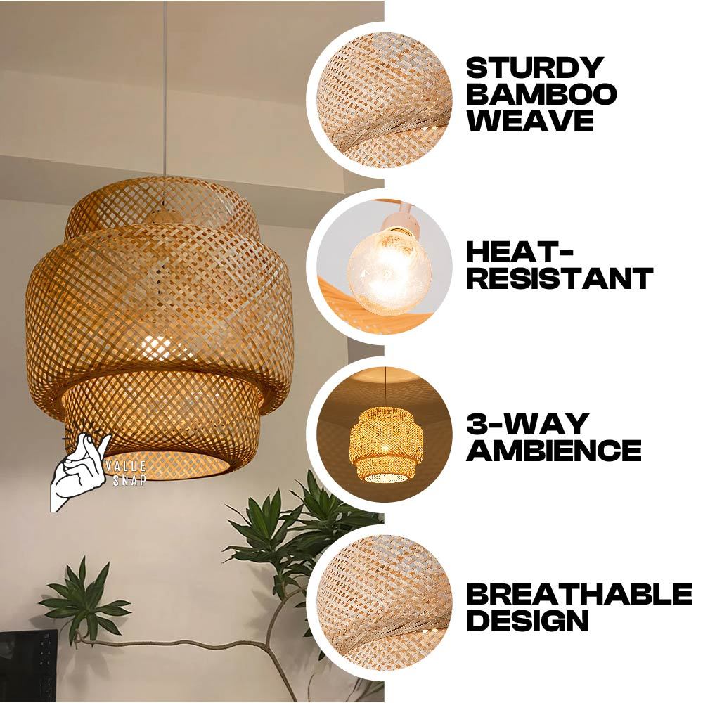 Ceiling Light Rattan Chandelier Lampu Rotan Gantung Hanging Rattan ...