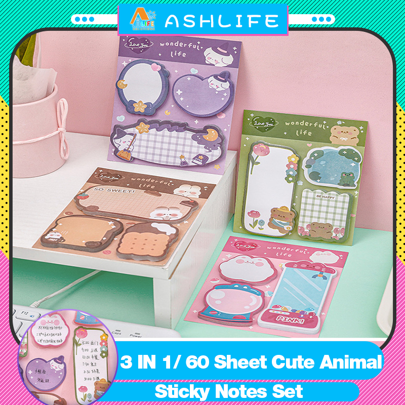 60 Sheets/Set Cute Cartoon Sticky Notes - Creative Memo Pad for ...
