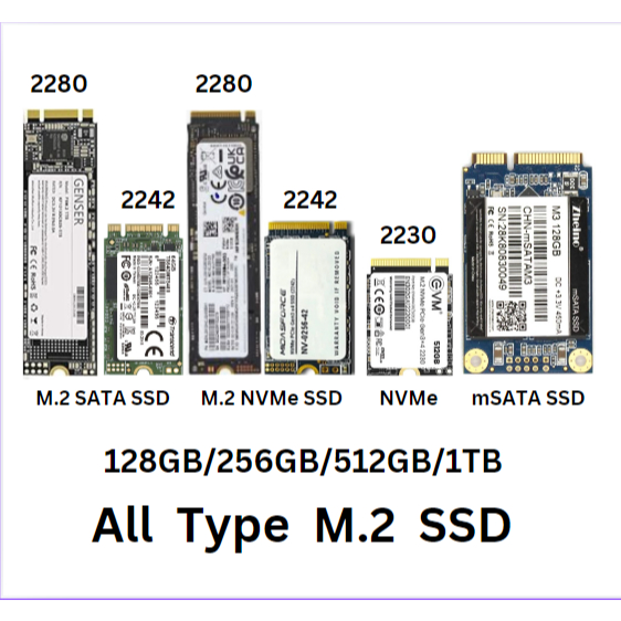 M.2 Sata Nvme mSATA SSD Size 2280 2260 2242 2230 1TB 512GB 500GB 256GB 128GB 120GB