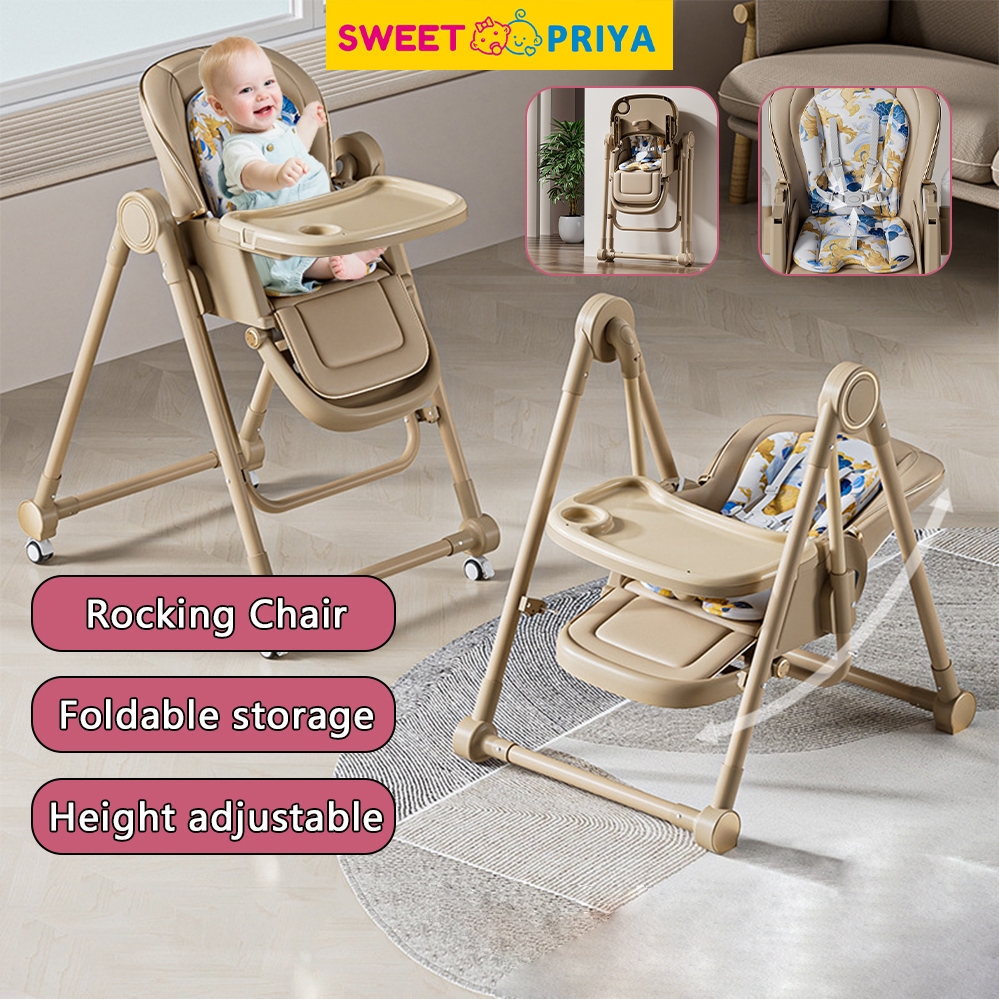 in Foldable Baby Feeding Chair Tray Adjustable Kids High