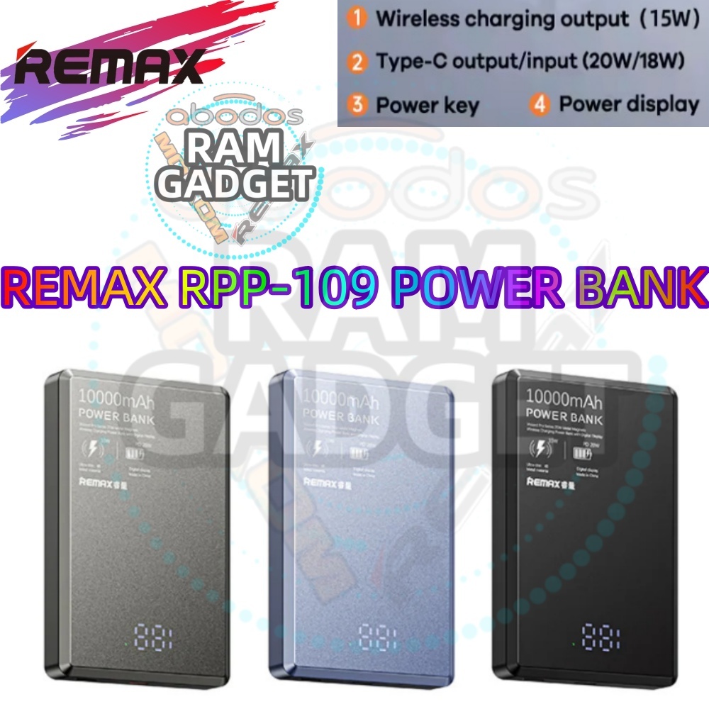 (NO COD) REMAX RPP-109 VOCARD SERIES 10000mAh WIRELESS 15W + PD20W ...
