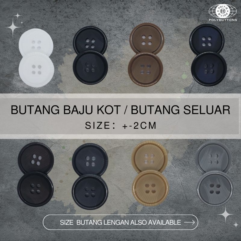POLYBUTTONS Butang Baju Kot 2cm Coat Button Butang Mask | Shopee Malaysia
