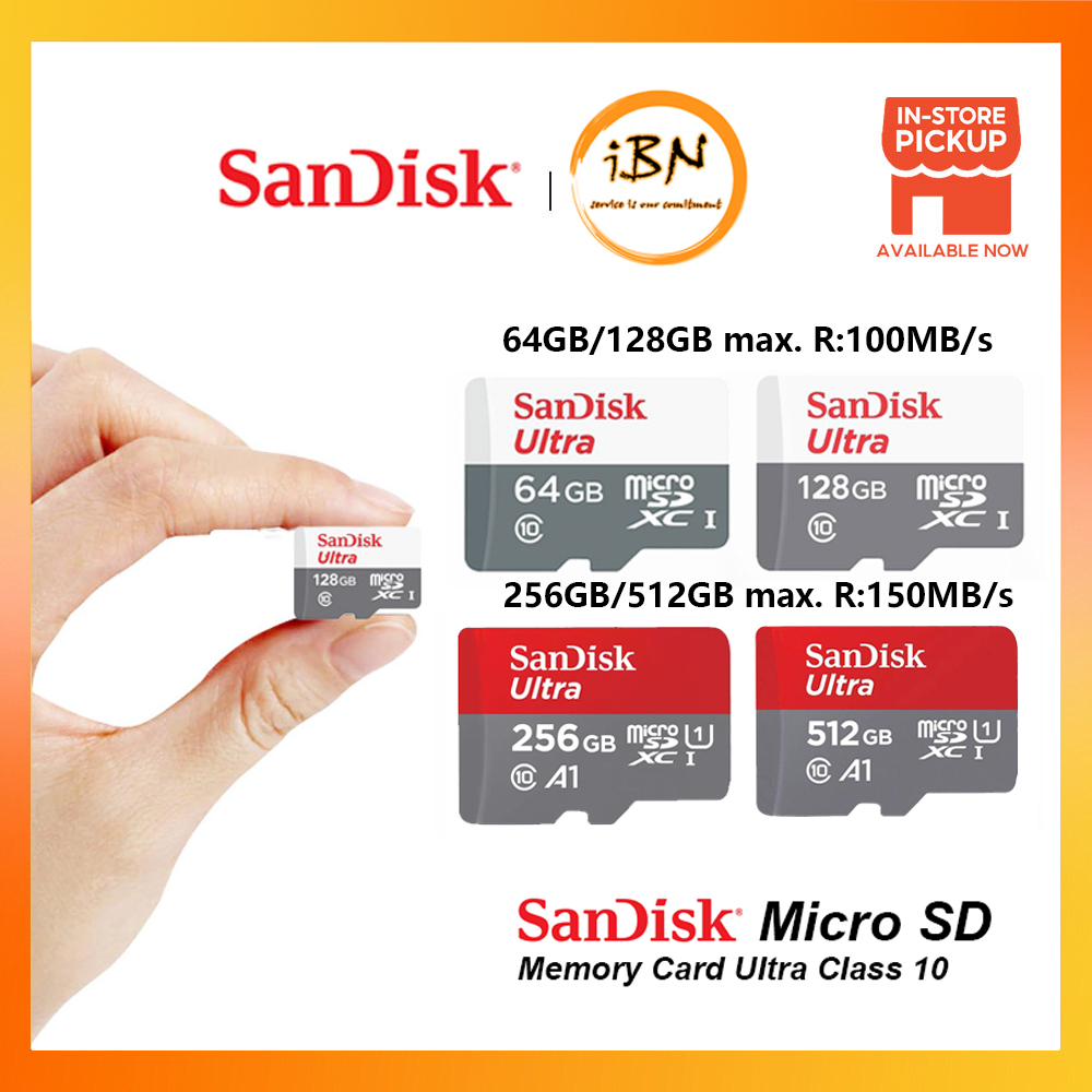 SanDisk Micro SD Memory Card Ultra Class 10 (64GB/128GB/256GB/512GB