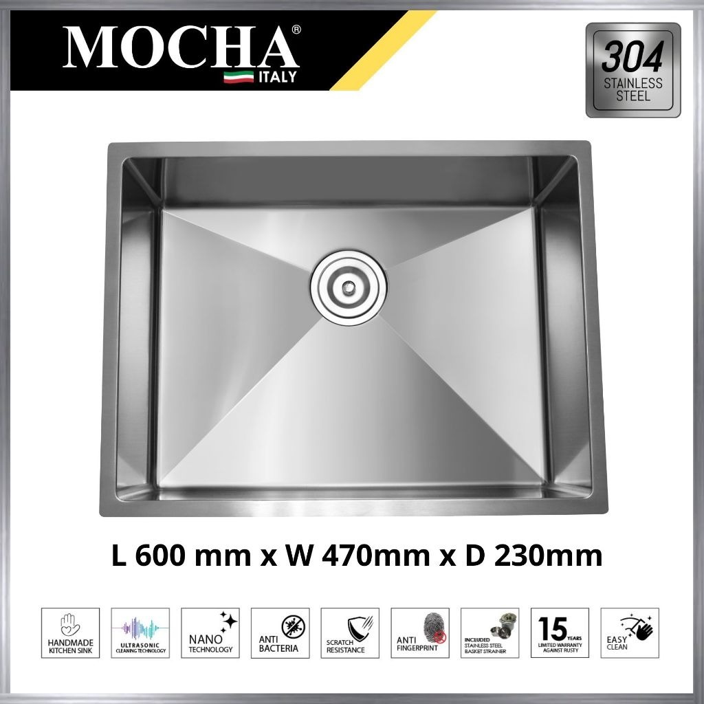 MOCHA MKS8402-SS Stainless Steel Nano Single Bowl Kitchen Sink ...