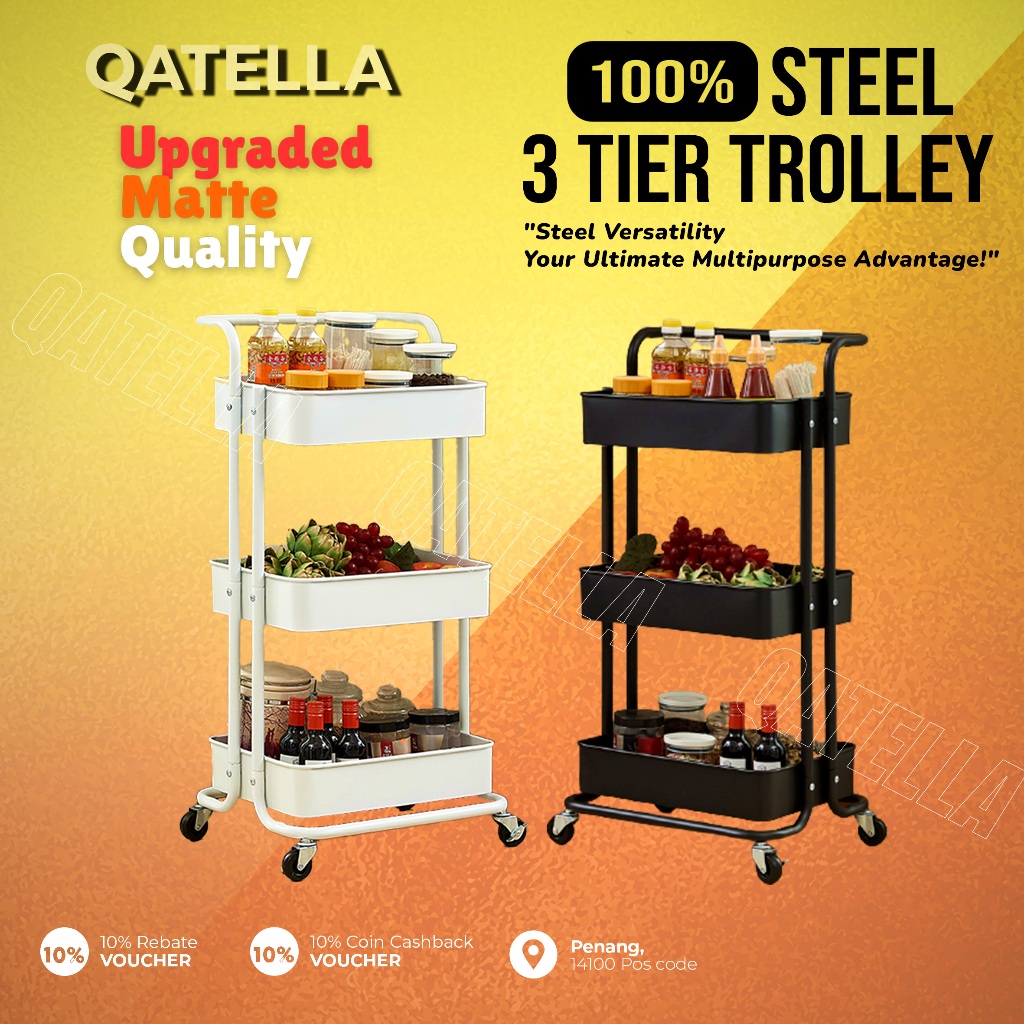 [100% METAL NOT PLASTIC] 3 Tiers Trolley Storage Rack/Multipurpose ...