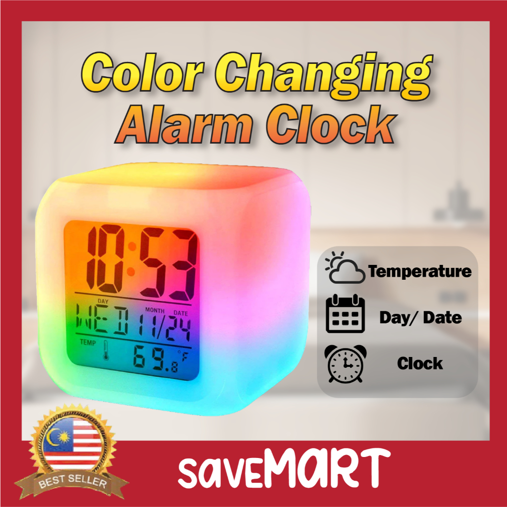 Moodicare Square Cube RGB Glowing LED Color Change Digital Alarm Clock ...