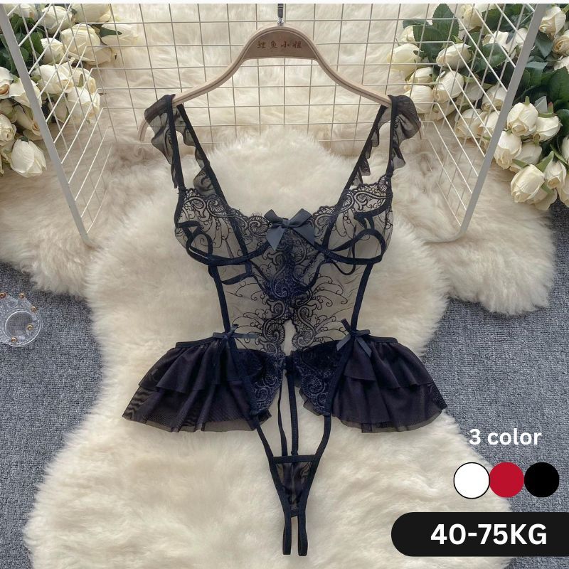 Open Crotch Lace Transparent Teddies Ribbon Sexy Lingerie Baju Tidur ...