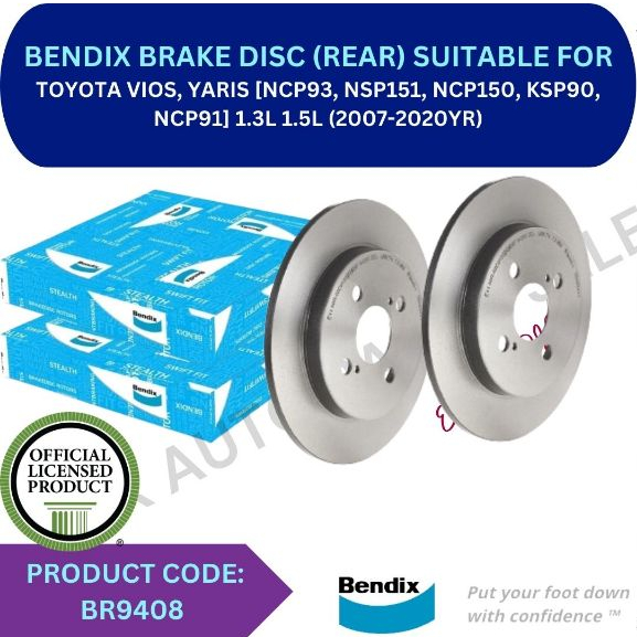 BENDIX GENUINE DISC BRAKE ROTOR (REAR) FOR TOYOTA VIOS, YARIS [NCP93 ...
