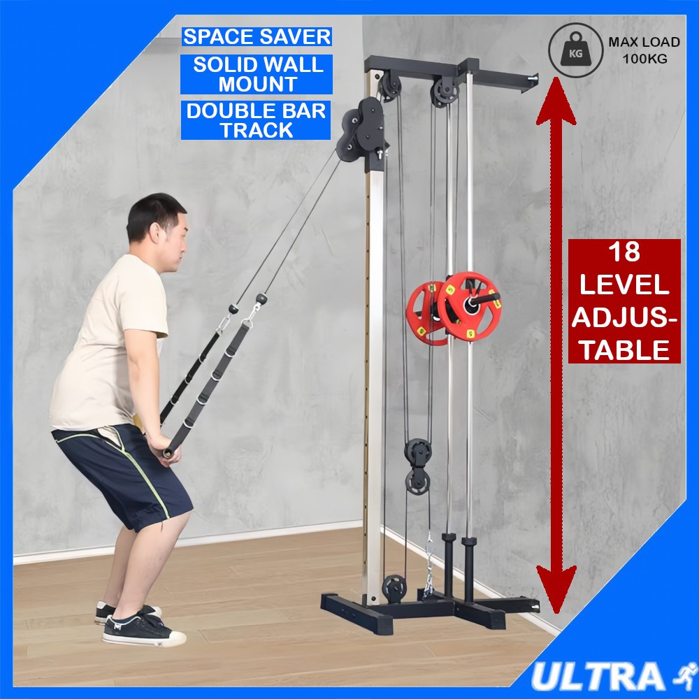 Wall Mount Cable Station 18 Positions Adjustable Dual Pulley Crossover ...