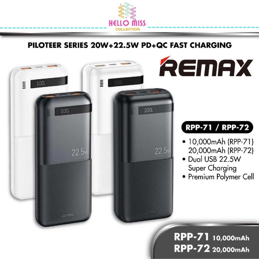 REMAX RPP-71 10,000mAh / RPP-72 20,000mAh Piloteer Series 20W+22.5W PD ...