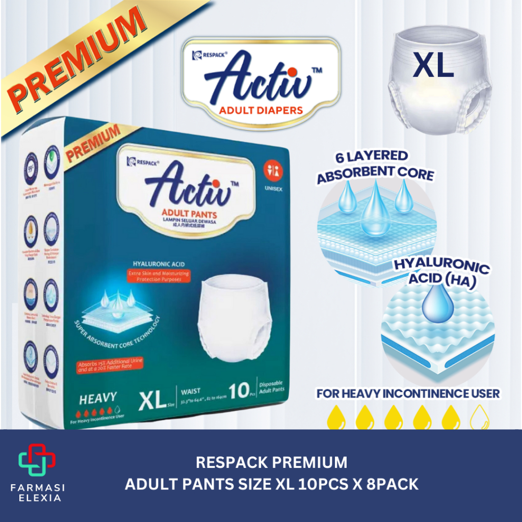 RESPACK ACTIV PREMIUM ADULT PANTS SIZE XL 10PCS X 8 PACKS ( 80 PCS ...