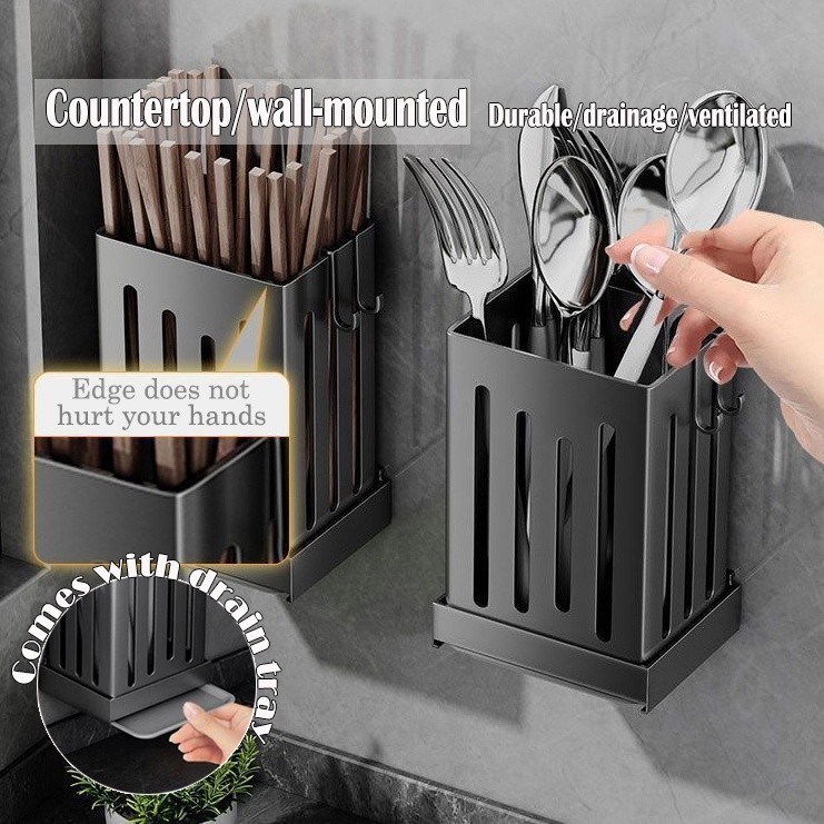 Kitchen Organizer Wall Mounted Cutlery Holder Cook Utensil Drying Rack ...
