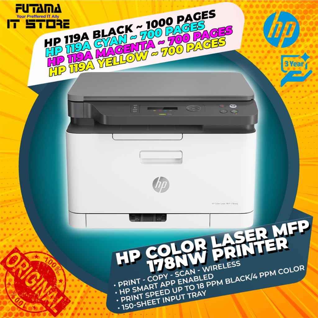 HP Color Laser MFP 178nw - Cartridge Yield: 119A (Black 1,000pgs/Color ...