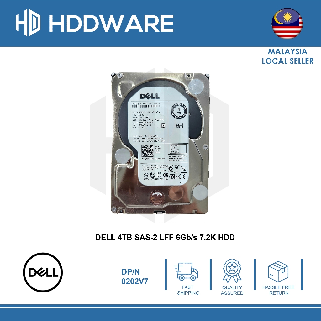DELL 4TB 7.2K SAS 3.5 6G 0202V7 WD4001FYYG server hard drive