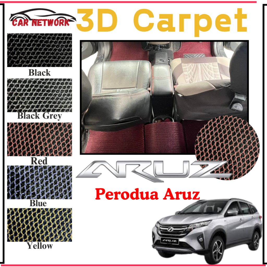 Perodua Aruz 2019-2024 3D PRECUT Carnet Carpet (Full Set) Magic Grip ...