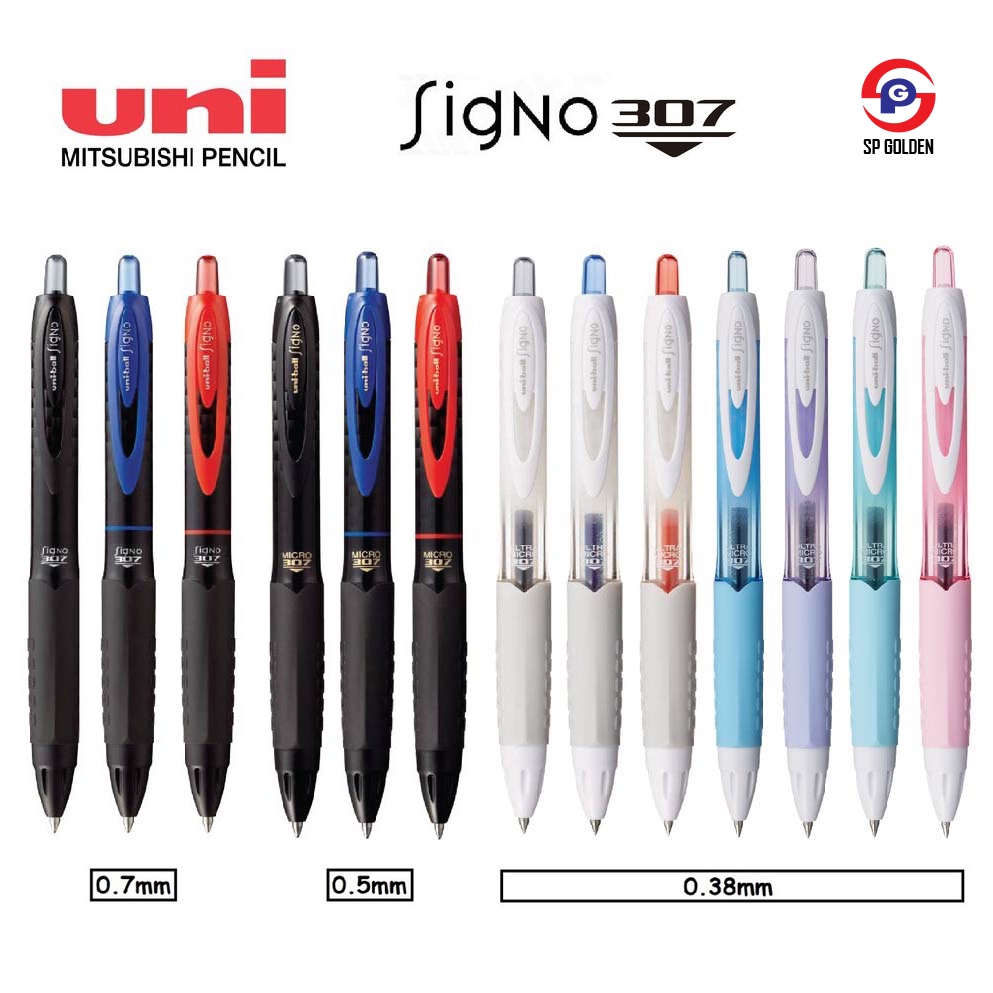 Uni-Ball Signo 307 Gel Ink Pen Retractable Rubber Grip Pen 0.38mm 0.5mm ...