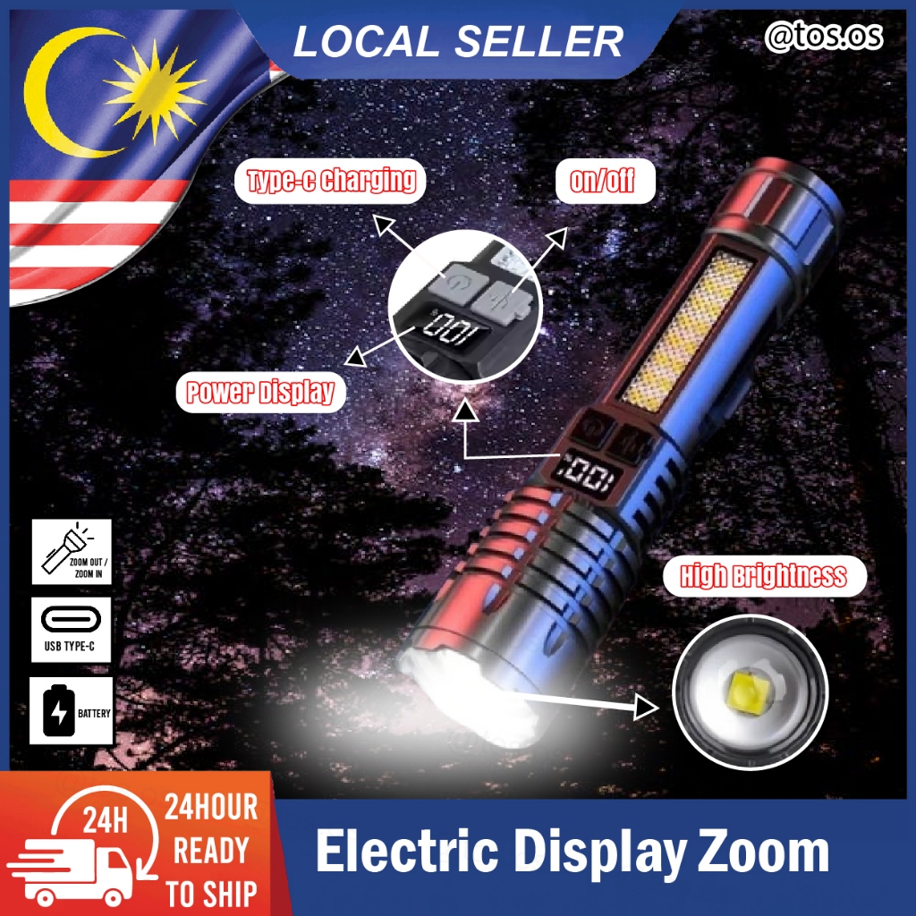 LED Flashlight Super Bright USB Rechargeable Zoomable Flashlight/Lampu ...