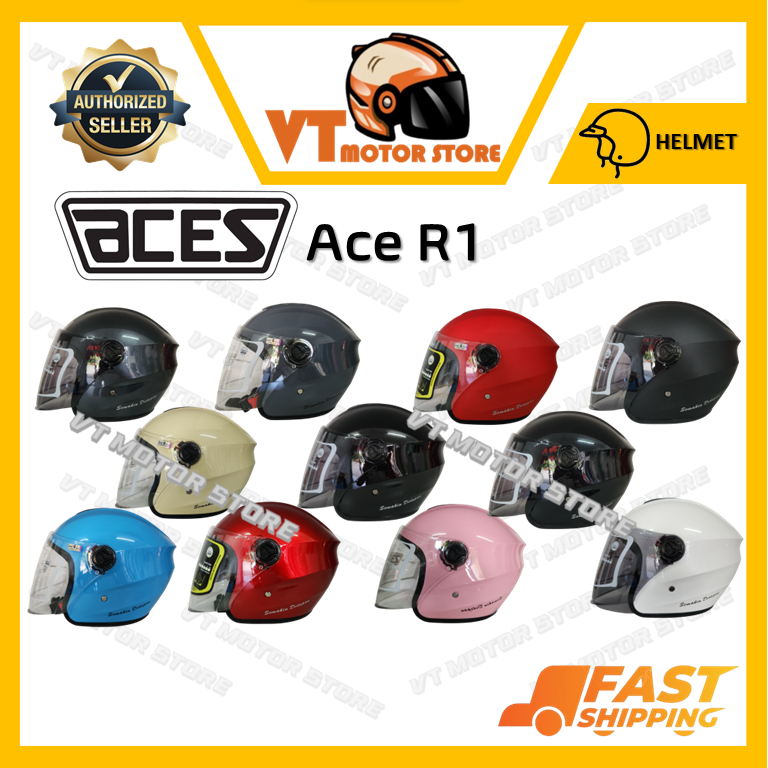 HELMET ACES Ace R1 Open Face Helmet with Clear Visor ACESR1 (CHOOSE ...