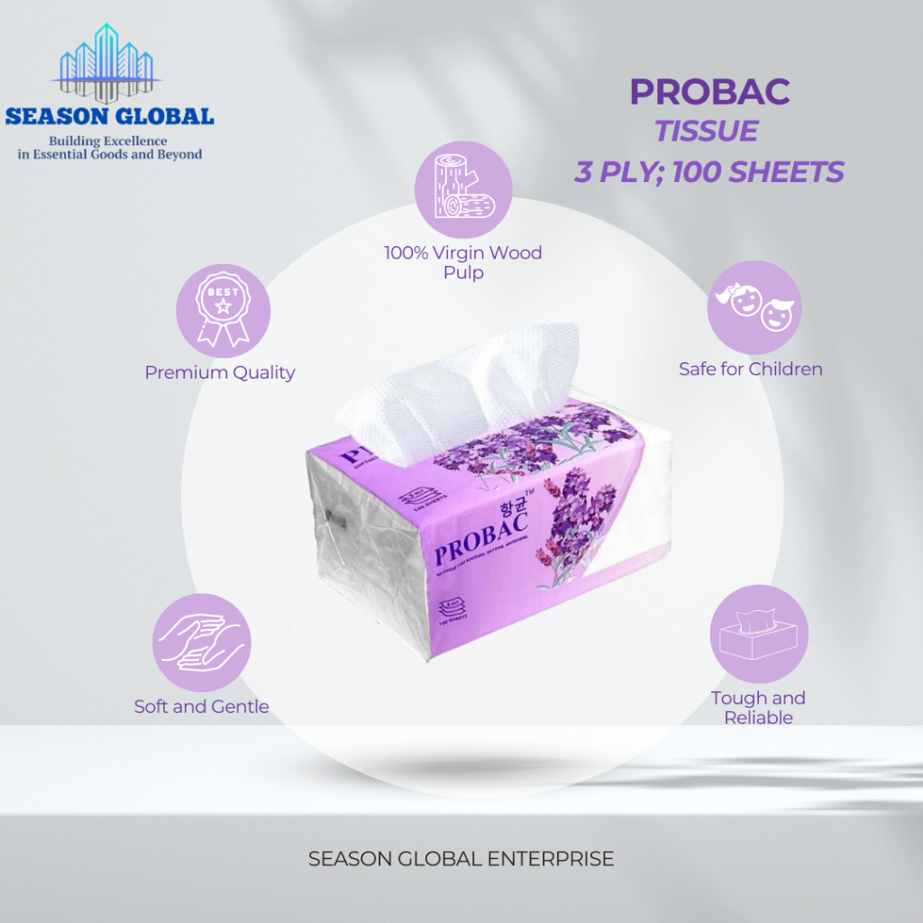 6 Packs 3-Ply Probac Premium Quality Tissue Paper (100 Sheets) 6 Pek ...