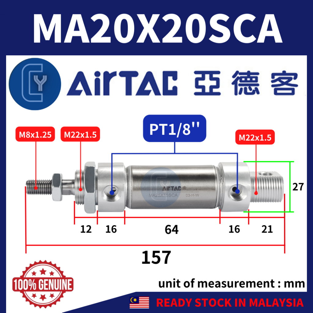 MA16X30SCA MA20X40SCA MA25X40SCA Pneumatic Air Cylinder