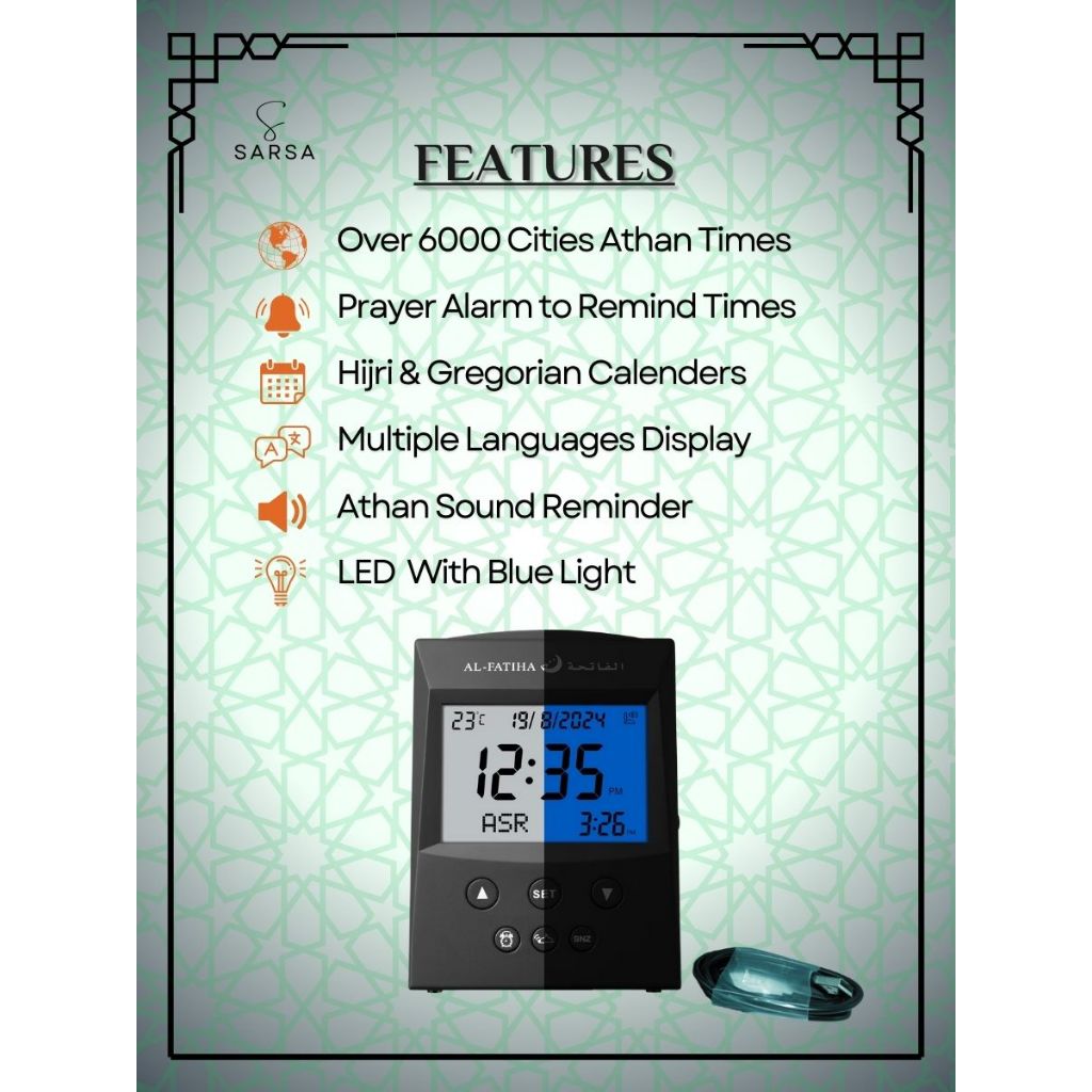 AL-FATIHA - JAM AZAN DIGITAL TABLE / BED SIDE OTOMATIK AZAN SOLAT TIME ...