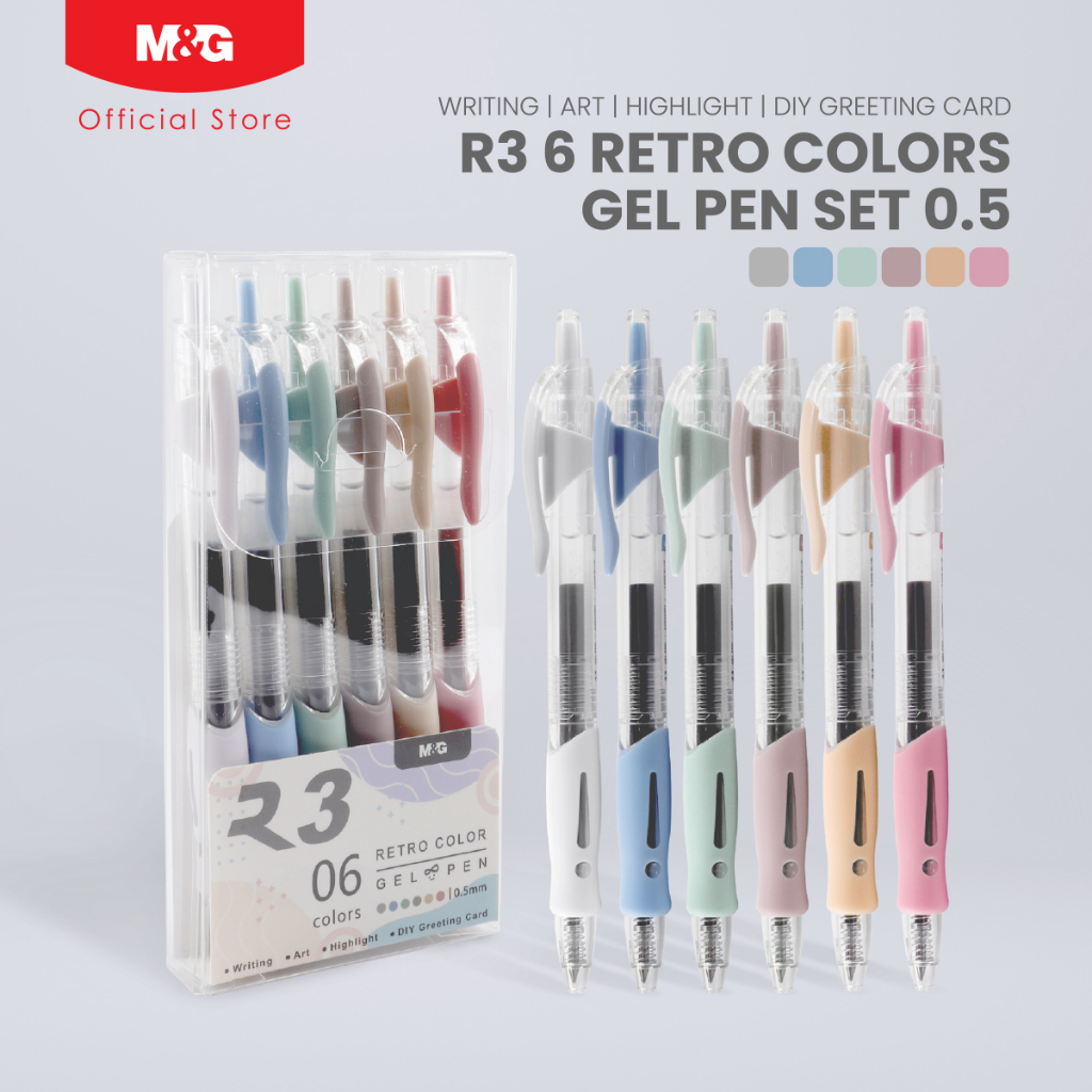 M&G R3 Retro Color Retractable Gel Pen Set 0.5mm 6pcs/set (6 Colours ...