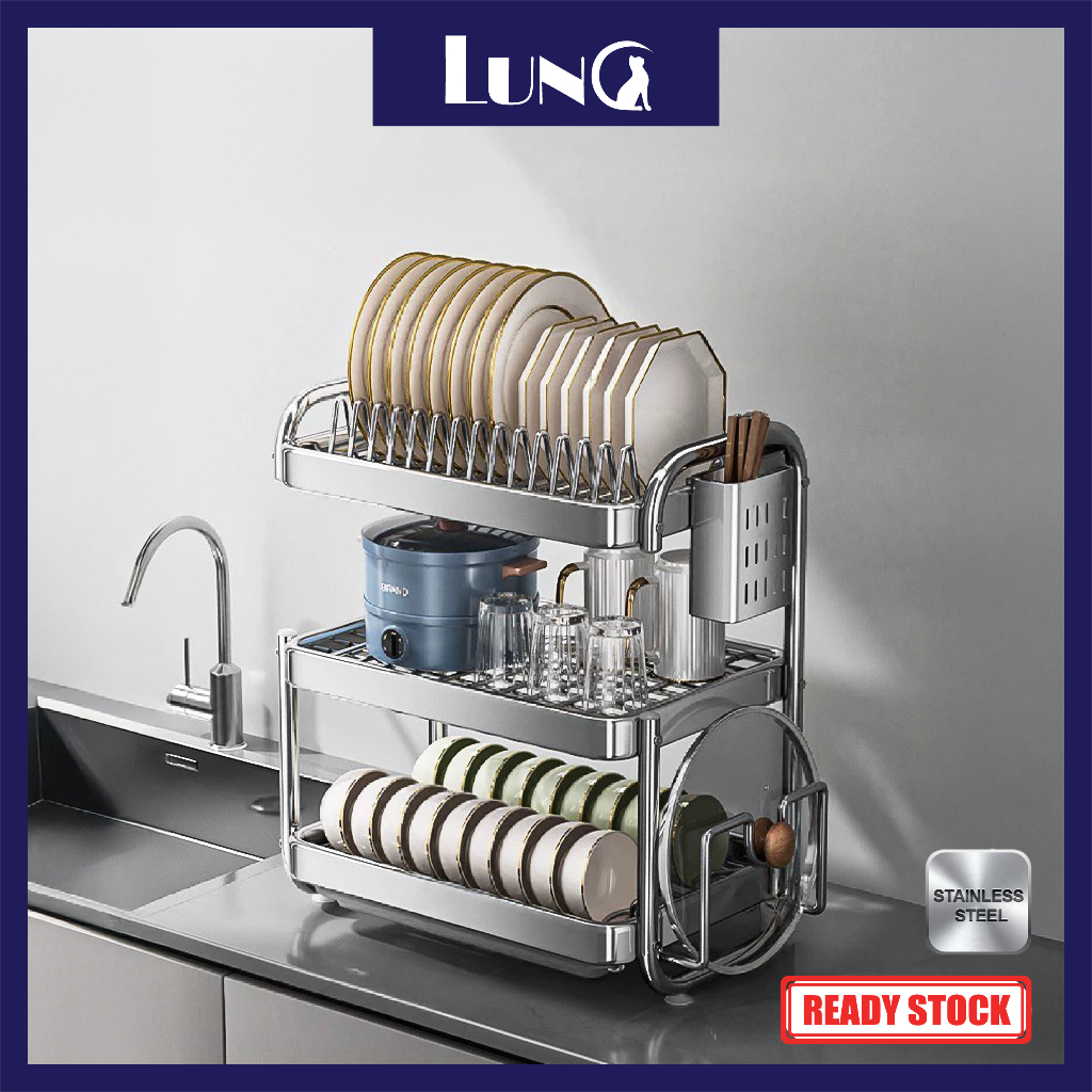 3 Layers Multifunctional Stainless Steel Dish Drying Rack Dish Rack ...