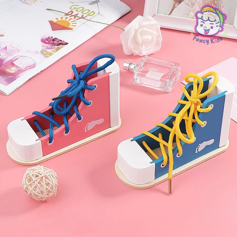 Curated visual reference: Gallery Detail: Montessori Wooden Lacing Sneaker Shoe Tying Practice Toy For Kids