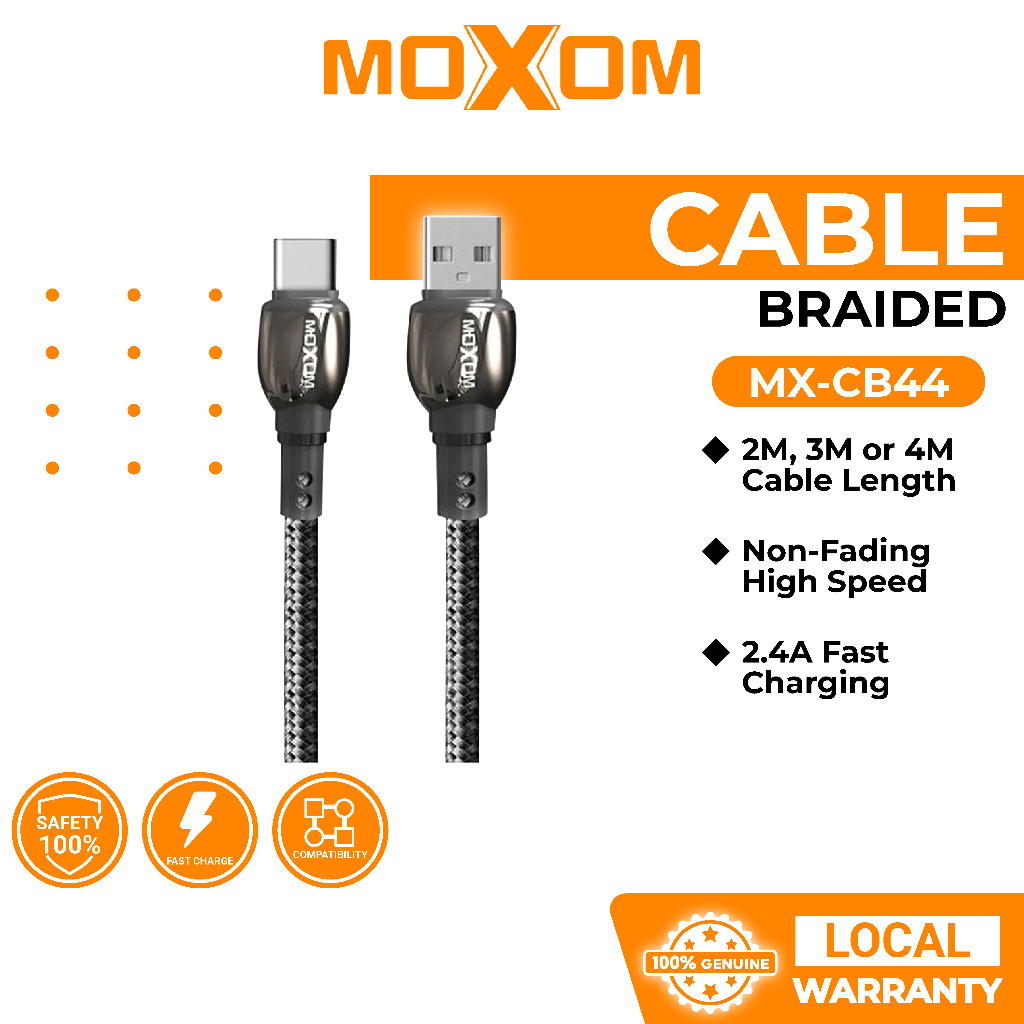 Moxom Braided Data Cable Non-Fading High Speed 2.4A Fast Charge Cable ...