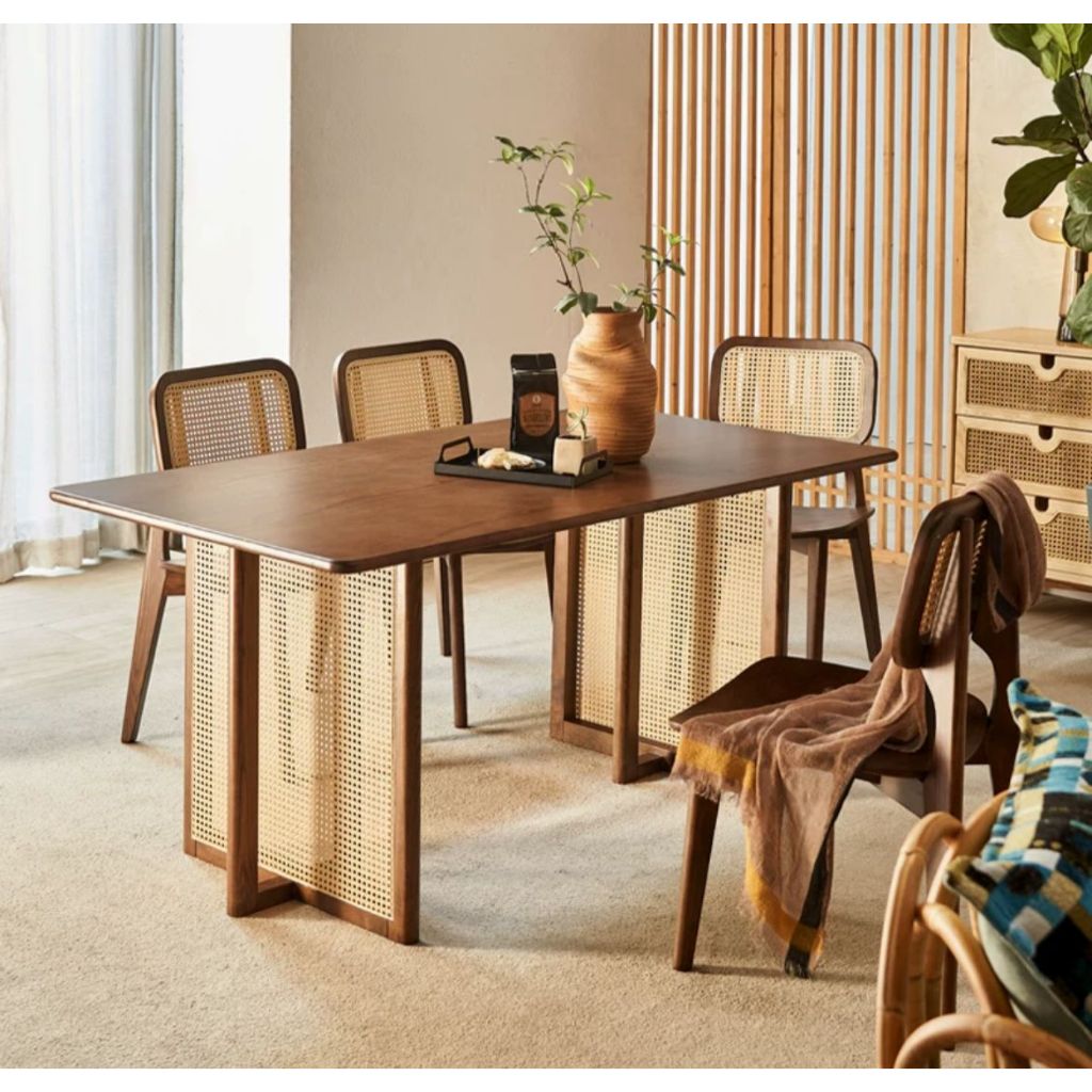 READY STOCK !! MUJI RATTAN WOODEN DINING TABLE | Shopee Malaysia