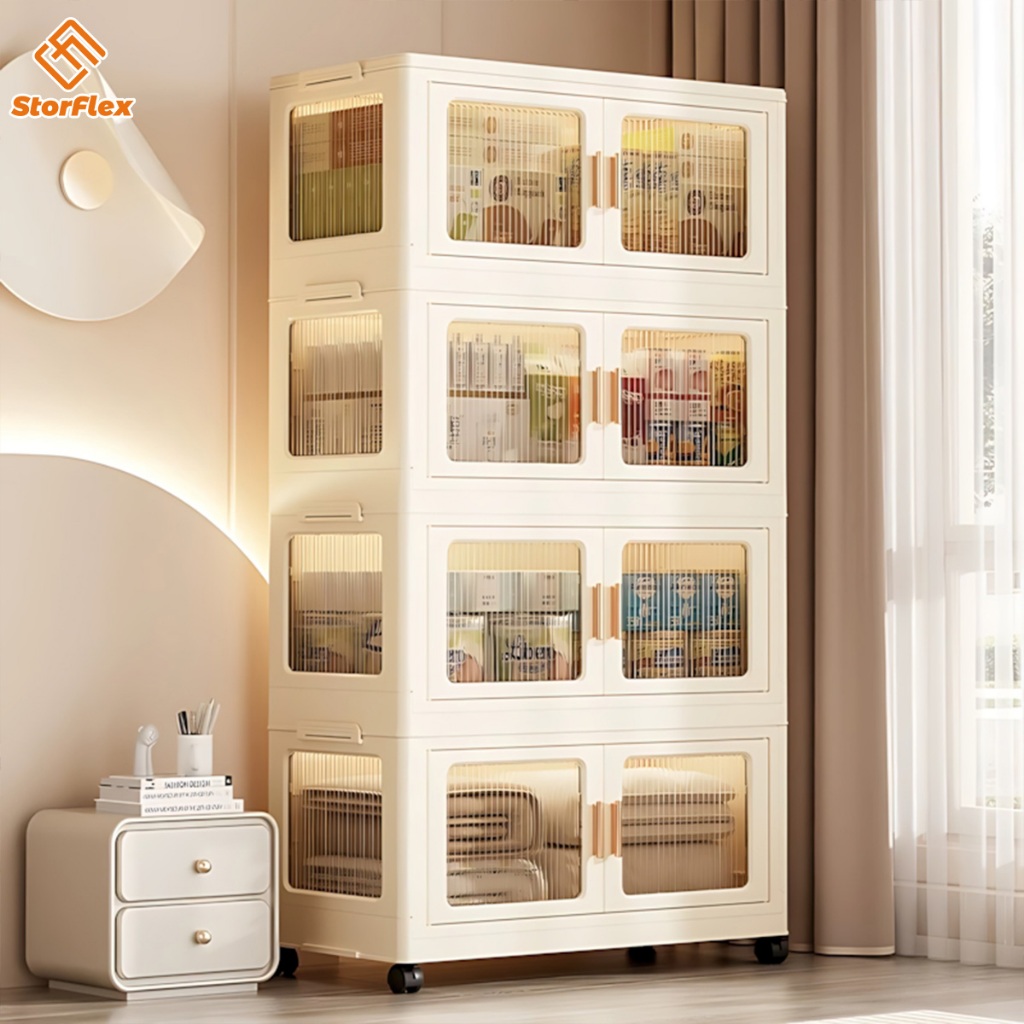 L80cm Stackable Foldable Storage Cabinet with Wheels Plastic Storage ...