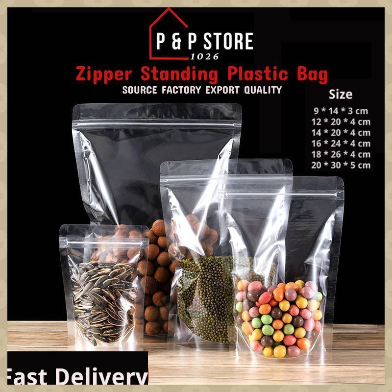 (50pcs)Transparent ZipLock Stand Up Bag Packing Grade A Plastic Self ...