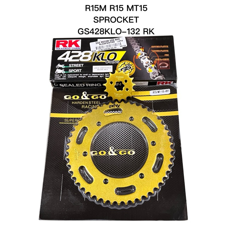 YAMAHA R15 R15M MT15 SPROCKET GOLD 428 ORING CHAIN FULL SET RK GONGO ...