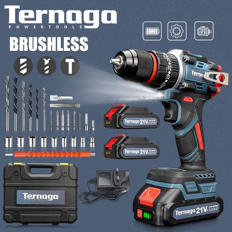 GoYwato 21V Brushless Cordless Hammer Drill – 140N·m Torque, 2x 4.0Ah Battery, 36-Piece Accessory Set