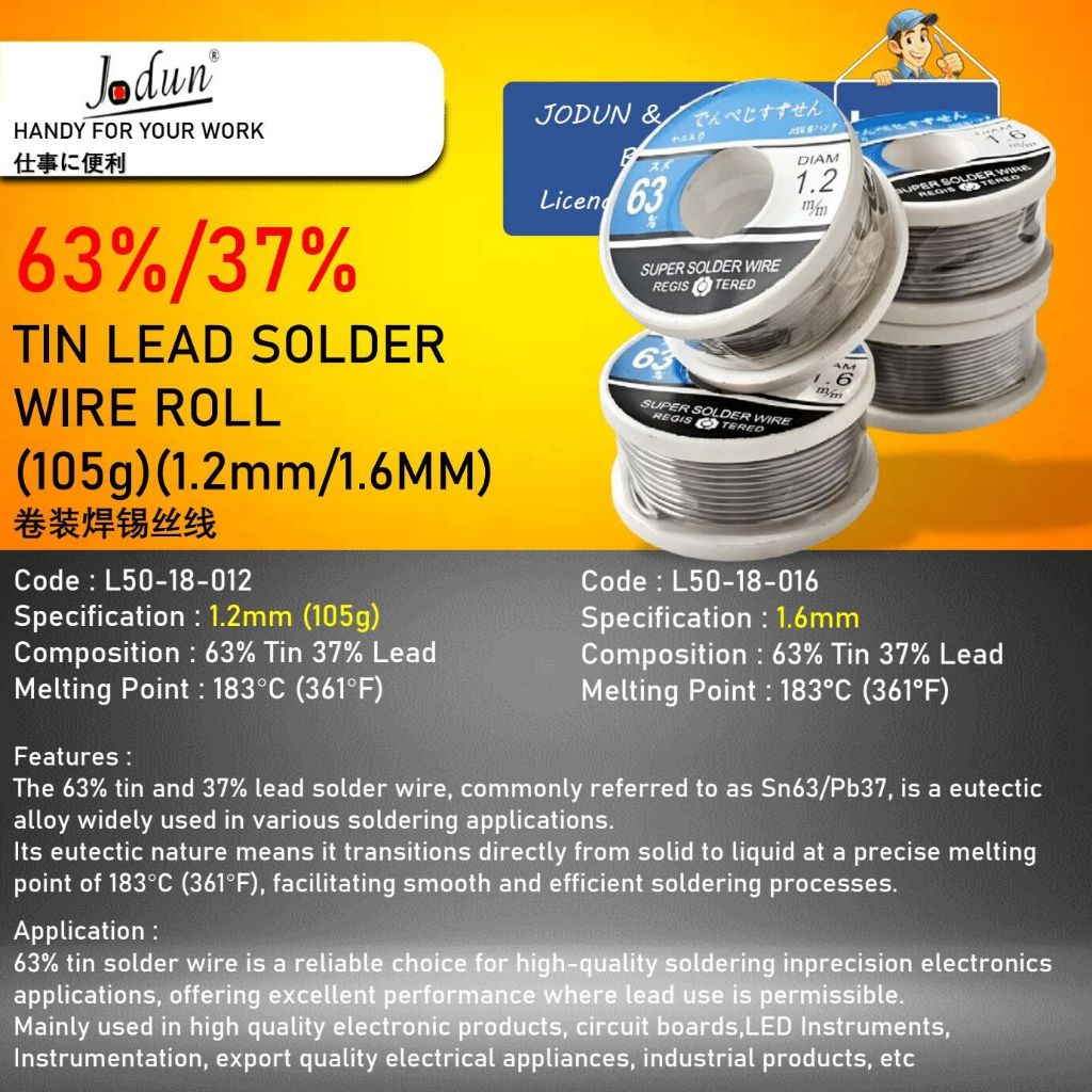 JODUN BRAND 105G (1.2mm) (1.6mm) (63/37%) Tin Lead Solder Wire Roll For ...