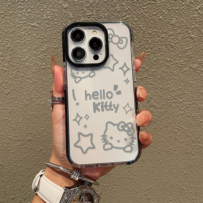 Cute Hello Kitty Doodle Grey Hard Shockproof Transparent Bumper Casing ...