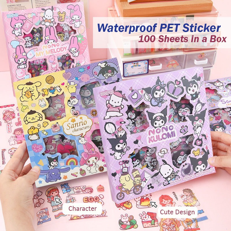 100 Sheets Box Baby Kid Waterproof Sticker PET DIY Journal Deco Label ...