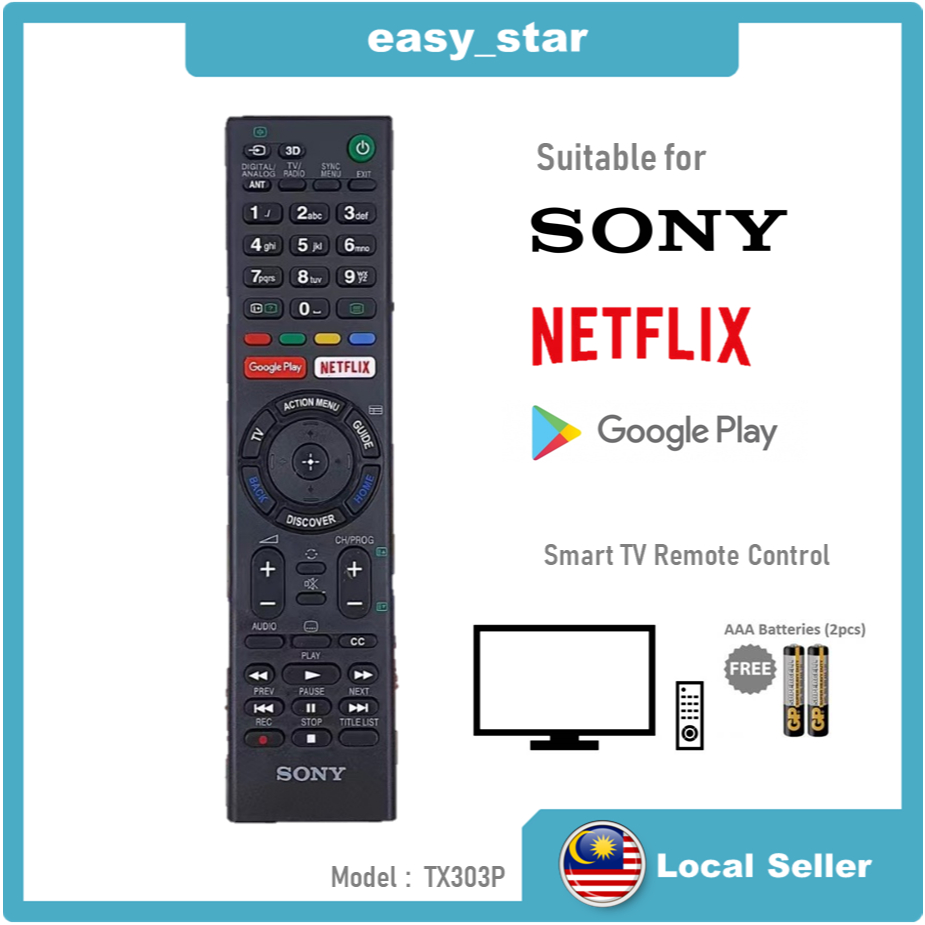 SONY Netflix Google Play Smart LED TV Remote Control For Replacement ...