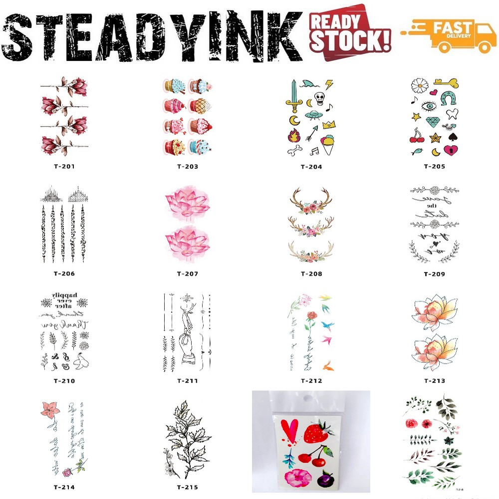 [𝚂𝚝𝚎𝚊𝚍𝚢𝙸𝙽𝙺] 16 Pieces Set Temporary Tattoo Sticker Adult Kids Thai Sak ...